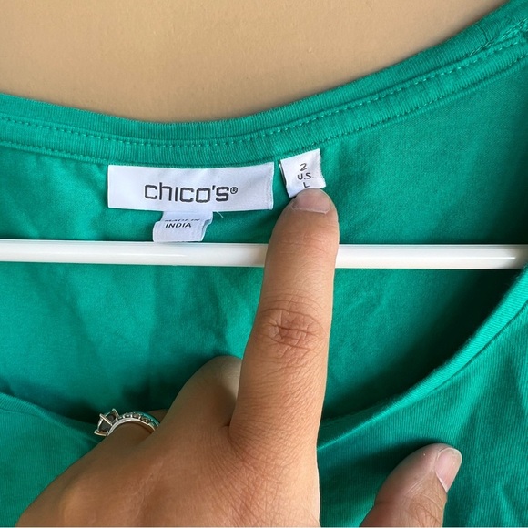 Chico's Green Tribal Bubble Sleeve Blouse - Size L Boho Hippie Peasant - Picture 3 of 5